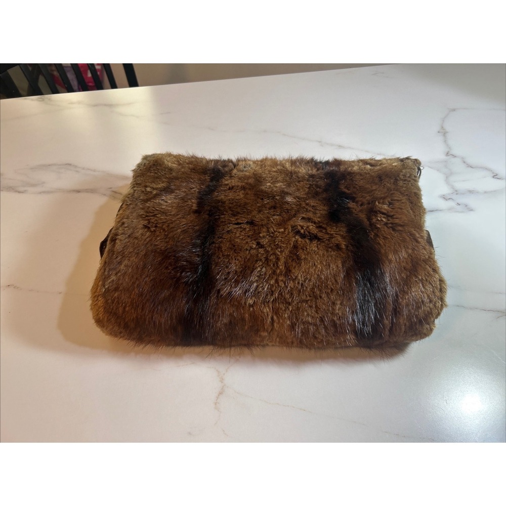 Vintage Brown‎ Real Fur Hand Muff Winter Warmer Striped Plush Accessory